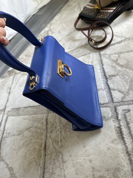 Salvatore Ferragamo Handbags - Salvatore Ferragamo Gancini Top-Handle Bag — Cobalt Blue — Gold Hardware
